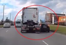 Kas notiek, ja iebrauc kravas auto “aklajā zonā”? Nepatīkama avārija nofilmēta Rīgā – VIDEO